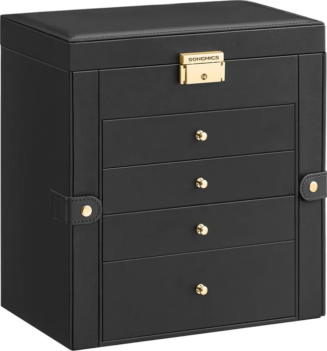 Caixa para joias com 5 níveis 15 x 26,2 x 28 cm Preto