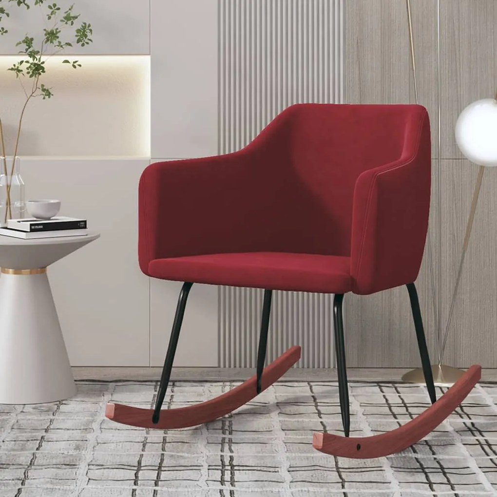 vidaXL Cadeira de baloiço veludo vermelho tinto