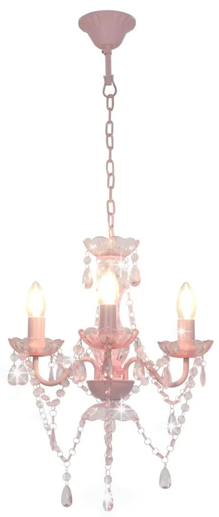 Lustre com contas redondo 3 x E14 cor-de-rosa
