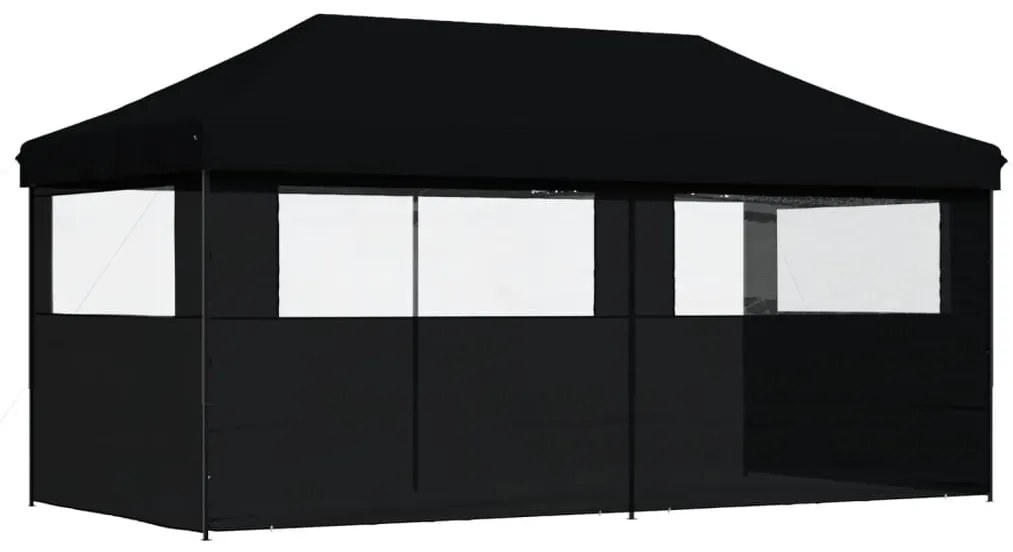 Tenda p/ festas pop-up dobrável com 3 paredes laterais preto
