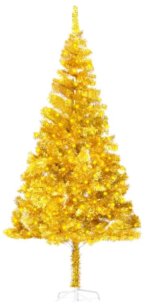 3077433 vidaXL Árvore Natal artificial c/ luzes LED/suporte 180 cm PET dourado