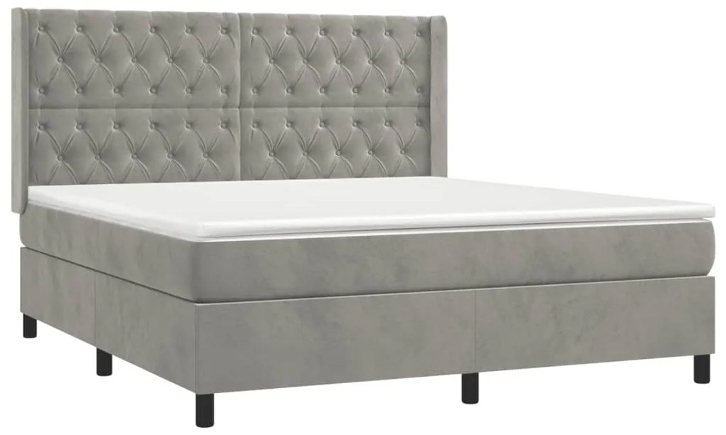 Cama com molas/colchão 160x200 cm veludo cinzento-claro
