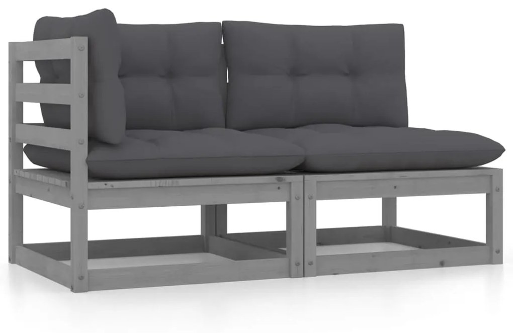 vidaXL 2 pcs conj. lounge de jardim c/ almofadões pinho maciço cinza