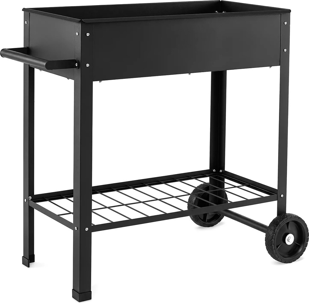 Floreira Elevada para Horta com Rodas, 88 x 37 x 80 cm, Estrutura Metálica, Preto