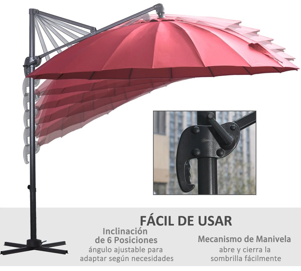 Outsunny Chapéu de Sol Excêntrico Ø300 cm com Manivela Mastro Giratóri