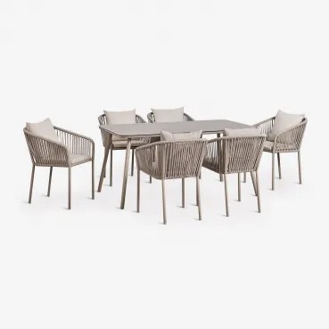 Conjunto De Mesa Retangular 160x90 Cm E 6 Cadeiras De Jardim Em Corda Trançada Arhiza Classic Moka Brown - Sklum