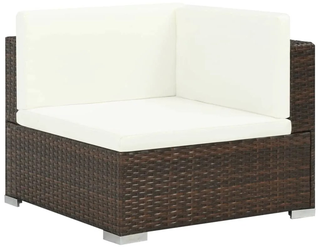 7 pcs conjunto lounge jardim c/ almofadões vime PE castanho