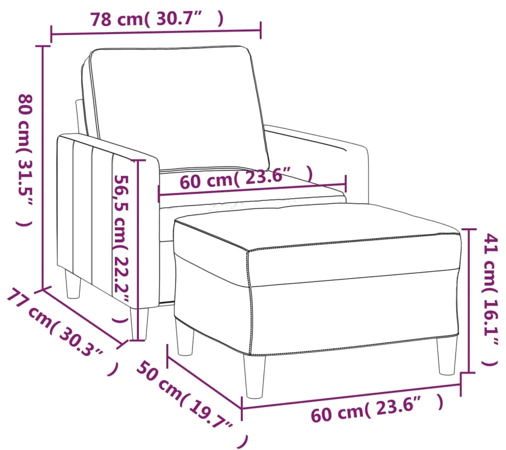 Poltrona com apoio de pés 60 cm veludo cor creme