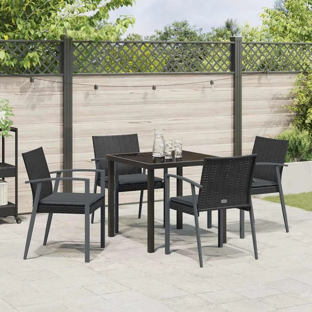 Conjunto de jantar de jardim de 5 peças com almofadas em rattan e poli