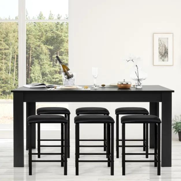 Mesa de jantar retangular extensível com pernas em L robustas 160 x 80 x 76 cm Preto