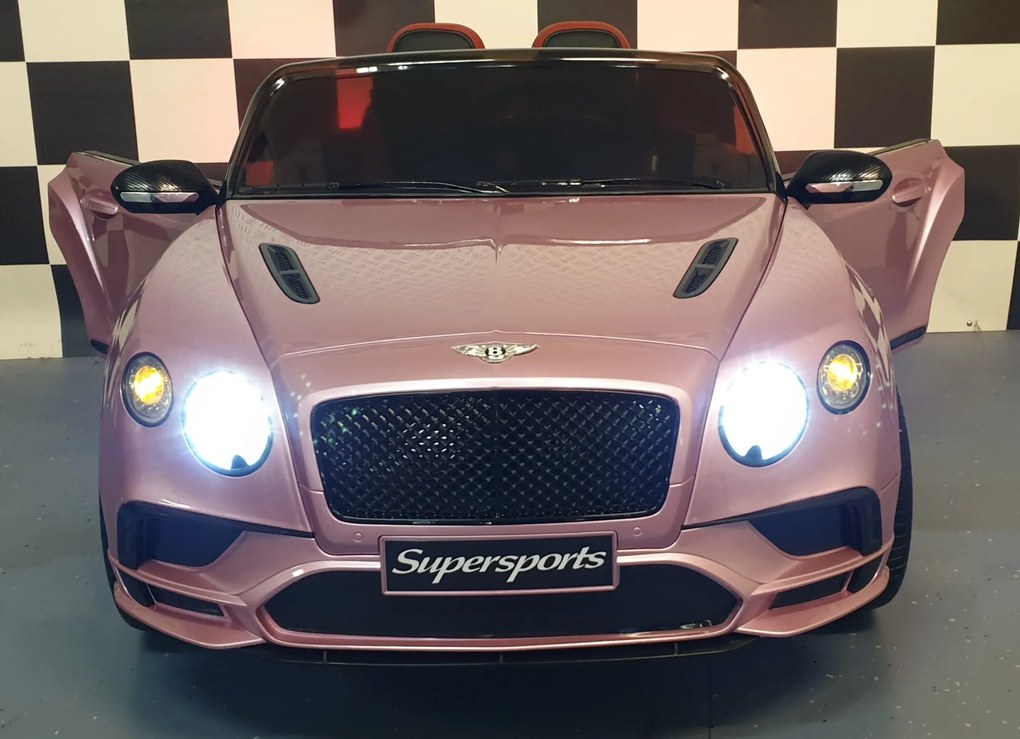 Carro infantil a Bateria Bentley Continental 12V, pneus Borracha, Assento de couro 1.5 Pessoas Rosa Metalizado