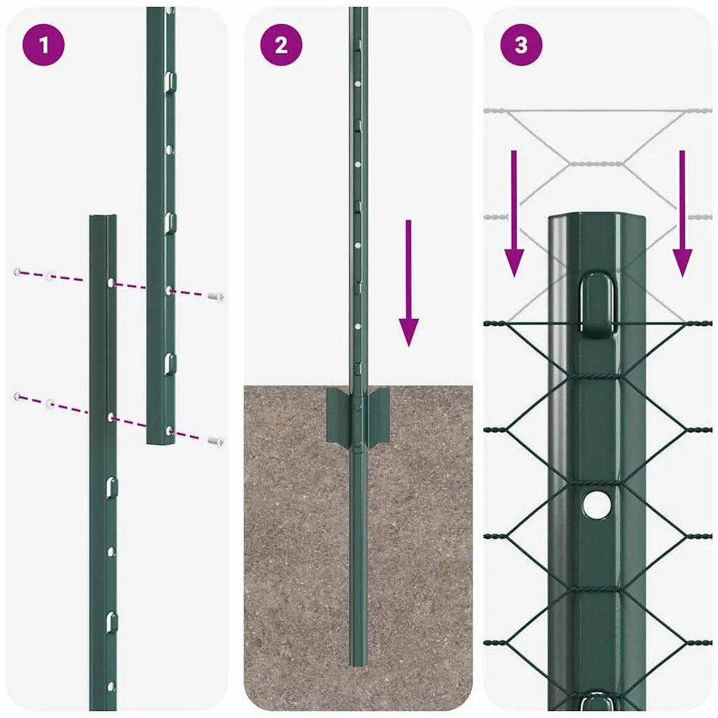 Postes de Cerca vidaXL 11 pcs U-Channel Verde 140 cm de Aço