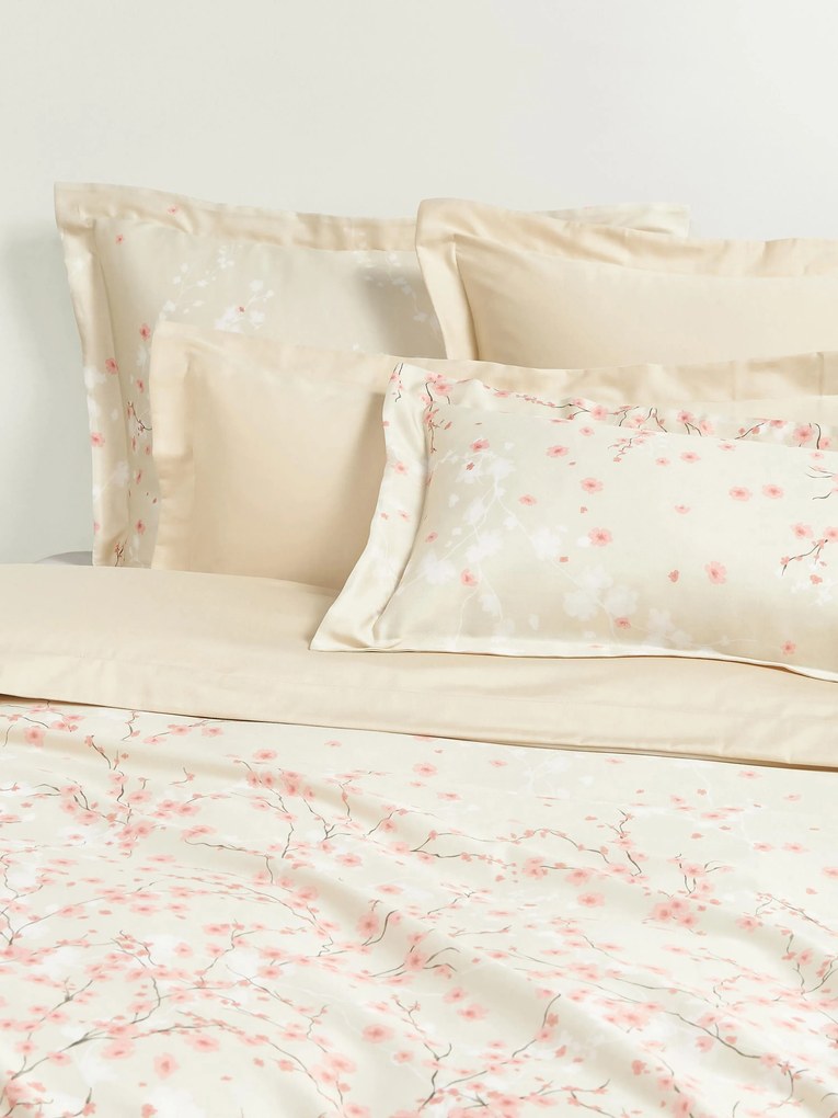 Capa de edredão em cetim de algodão com padrão floral Sakura