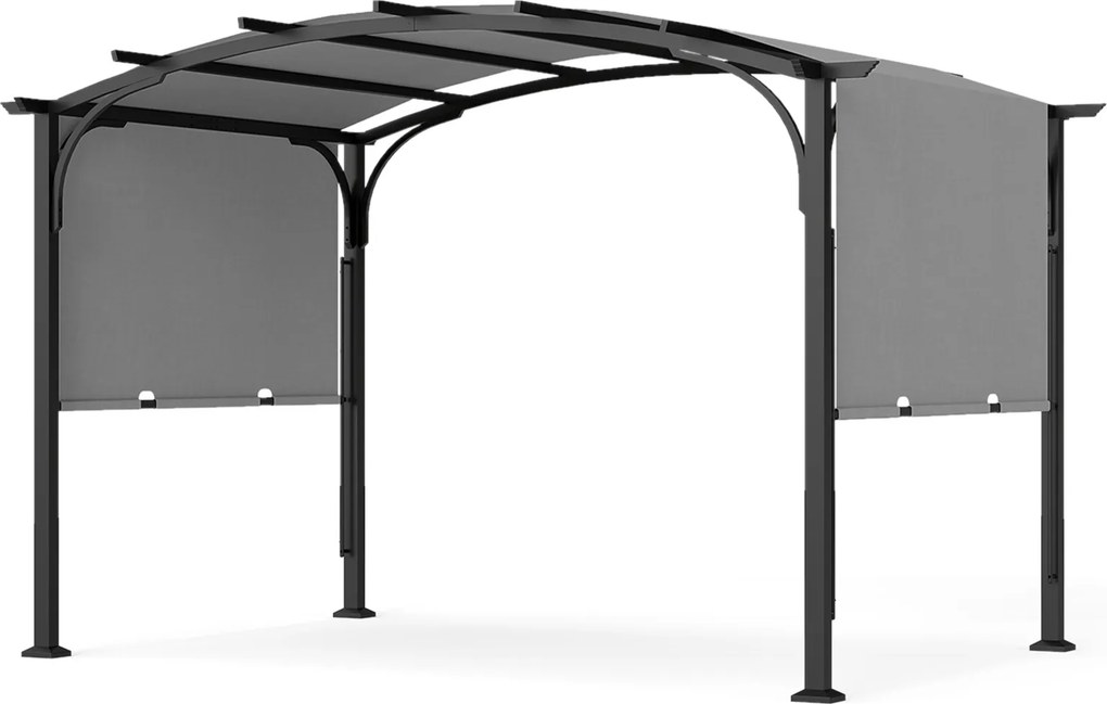 Pérgola Retrátil de Exterior, 305 x 242 x 233 cm, Teto Arqueado, Cinzento
