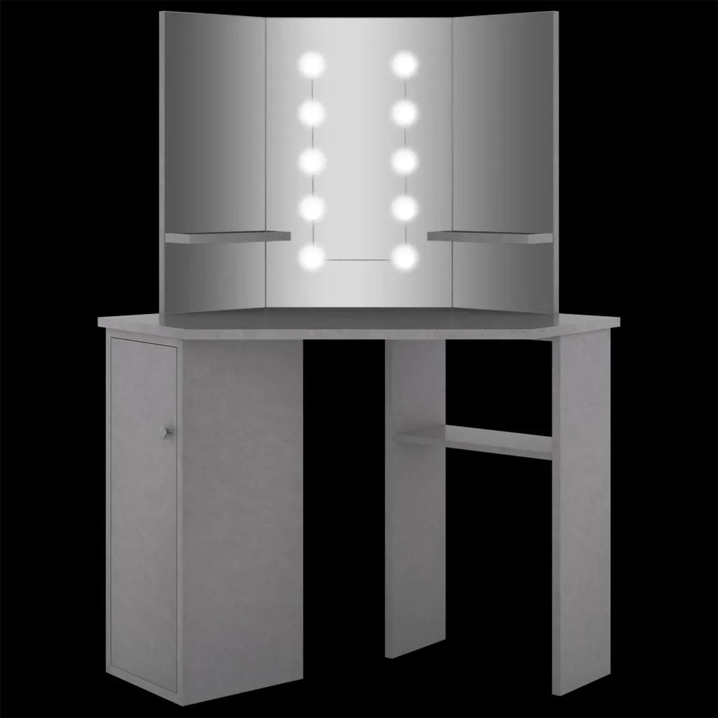 Toucador de canto com LED 111x54x141,5 cm cinzento cimento