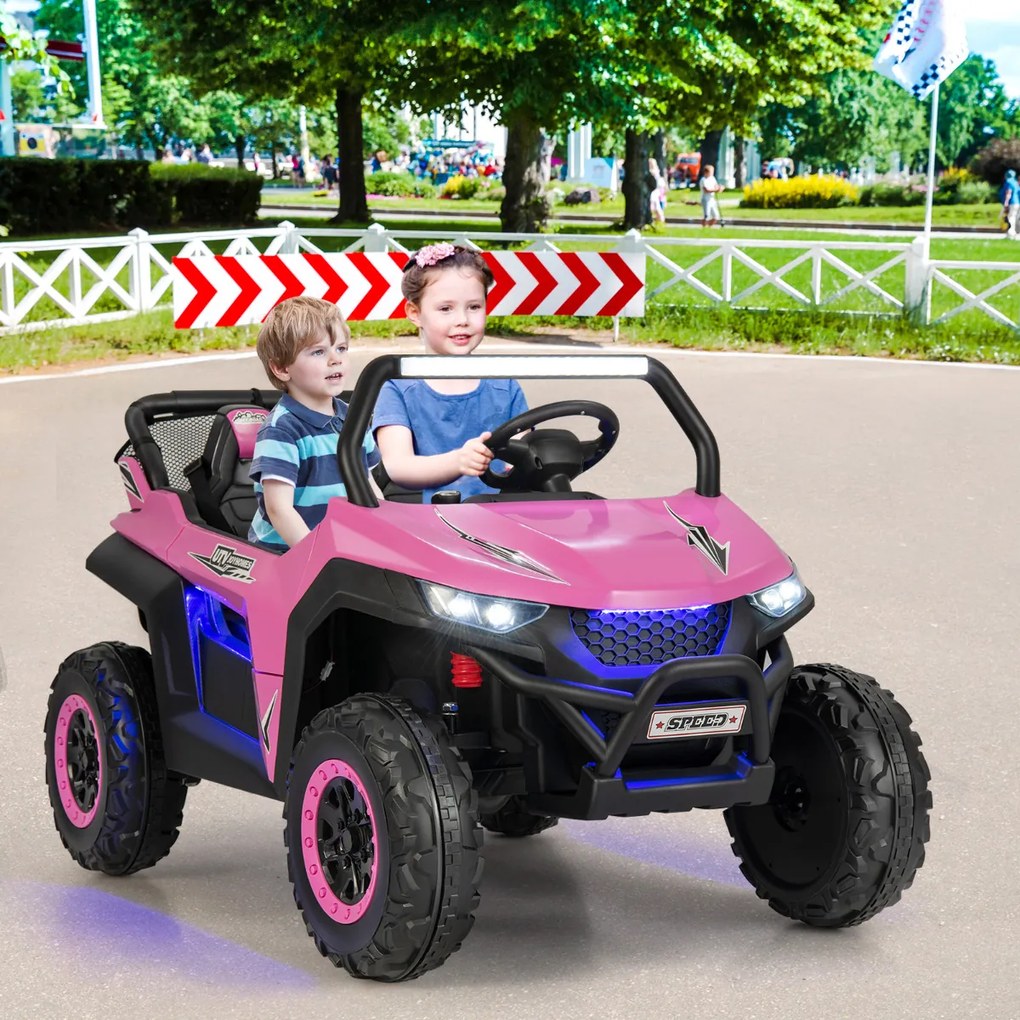 Carro Elétrico Bateria 12 V UTV 2 Lugares com Controlo Remoto 2.4G Música de Alta/Baixa Velocidade 3 a 8 Anos 118 x 74 x 71 cm Rosa
