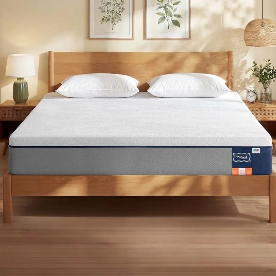 Colchão de espuma viscoelástica com gel, 160 x 200 cm, com apoio ergonómico, 25 cm de espessura, azul