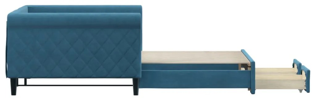 Sofá-cama com gavetão e gavetas 100x200 cm veludo azul