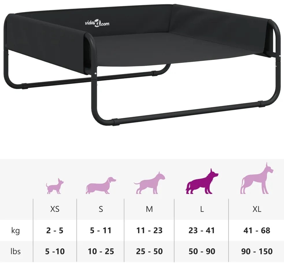 Cama para cães elevada tecido oxford e aço antracite