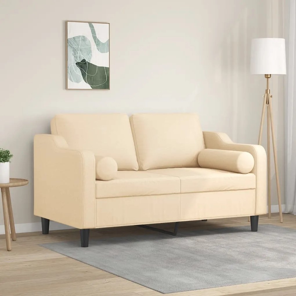 vidaXL Sofá 2 lugares c/ almofadas e almofadões 120cm tecido cor creme