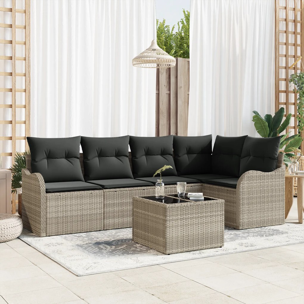 Conjunto de Sofá de Jardim vidaXL de 6 Peças com Almofadas Cinza Ratta