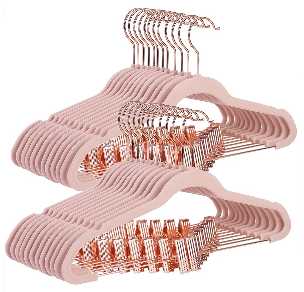 Alicate ajustável SONGMICS e gancho dourado, cabide de veludo antiderrapante, economizador de espaço, para saias, CRF14PK24, padrão, plástico ABS, metal, rosa claro