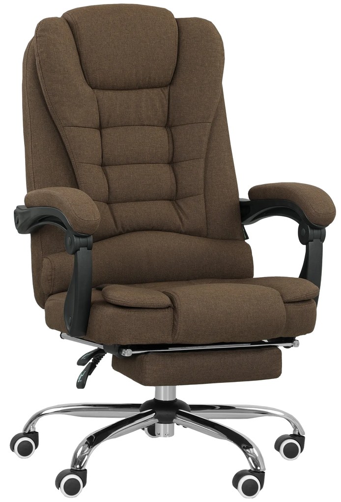 Vinsetto Cadeira de escritório com altura ajustável, encosto reclinável, apoio para os pés e apoios de braços acolchoados, castanho | Aosom Portugal