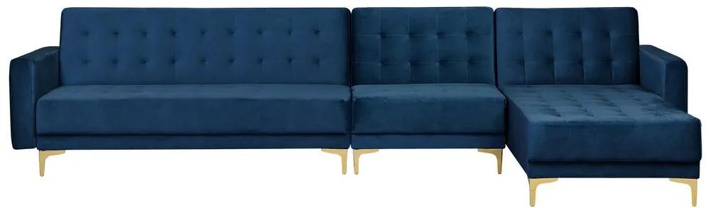 Sofá-cama de canto à esquerda com 5 lugares em veludo azul escuro ABERDEEN Beliani
