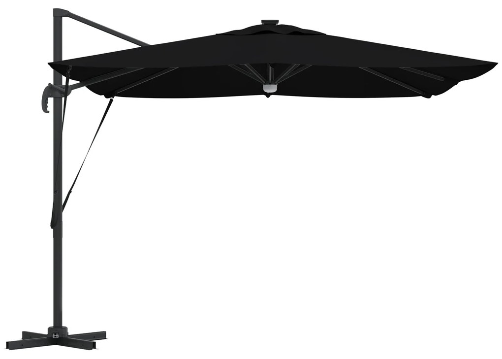 Guarda-Sol Cantilever Roma com LEDs Preto 286x285x270 cm Alumínio