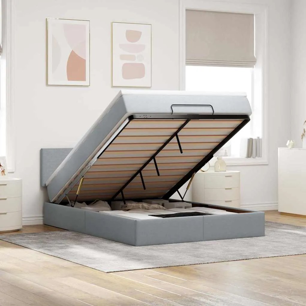 vidaXL Cama otomana com colchão 140x190 cm tecido cinzento claro