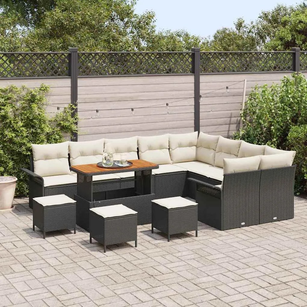 Conjunto de Sofá de Jardim com 13 Peças e Almofadas Pretas de Rattan S