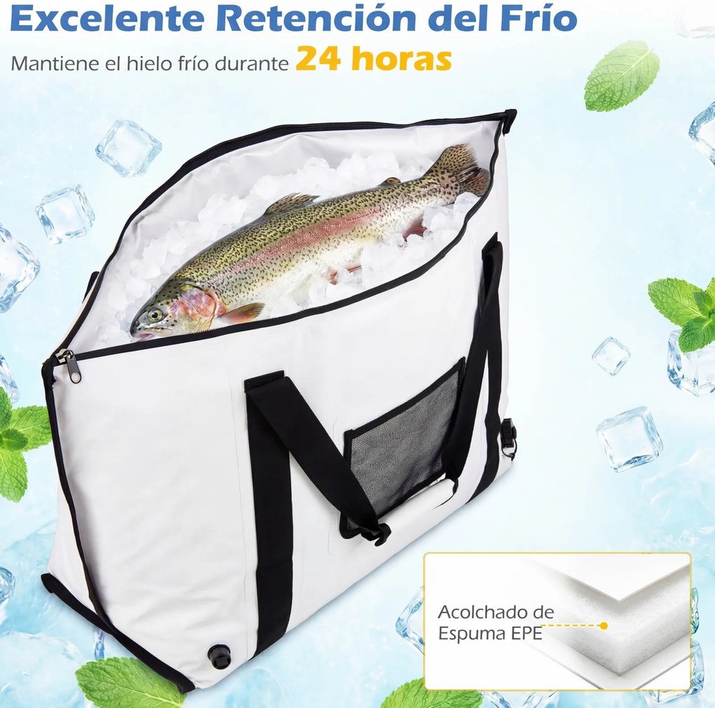 Saco térmico impermeável para peixe com fecho de correr, alça e válvula de drenagem; mantém o gelo durante 24 horas; geleira portátil em PVC, 98 cm Br