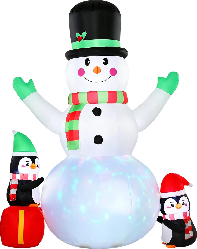 Outsunny Boneco de Neve Insuflável de Natal, 243 cm, com luzes LED coloridas, para exterior | Aosom Portugal