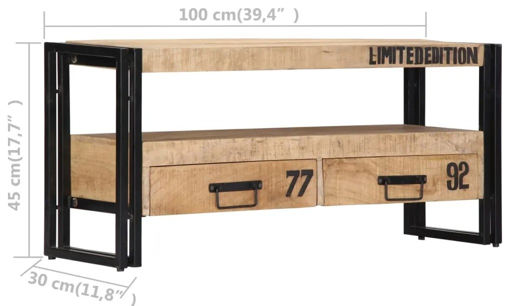 Móvel de TV 100x30x45 cm madeira de mangueira maciça