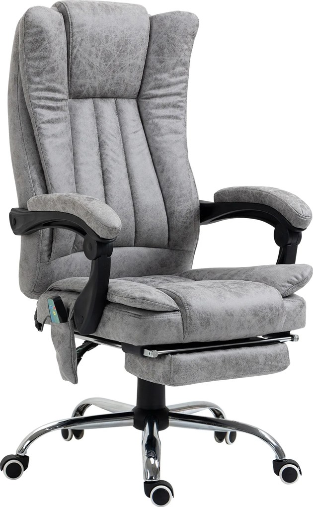 Vinsetto Cadeira de Escritório com 6 Pontos de Massagem 5 Rodas Encosto Reclinável 135º Função de Aquecimento 62x67x113-120 cm Cinza | Aosom Portugal