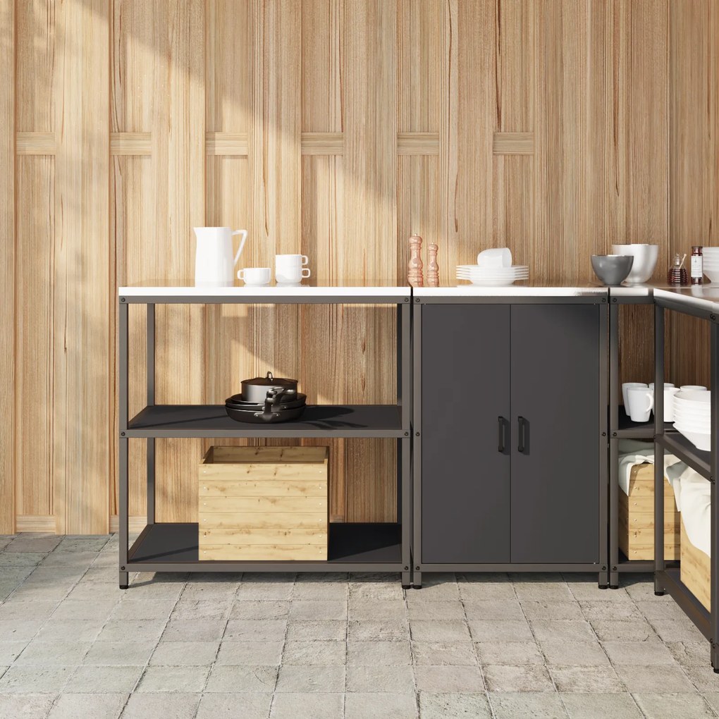 vidaXL Conjunto de Armazenamento de Cozinha com prateleira 2 pcs Preto