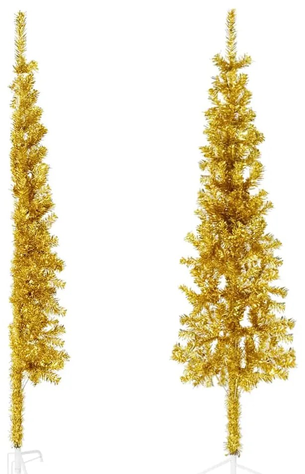 Meia árvore de Natal fina com suporte 150 cm dourado