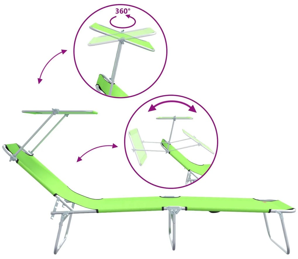 Espreguiçadeiras Dobráveis 2 pcs com Teto Verde Tecido Oxford 600D