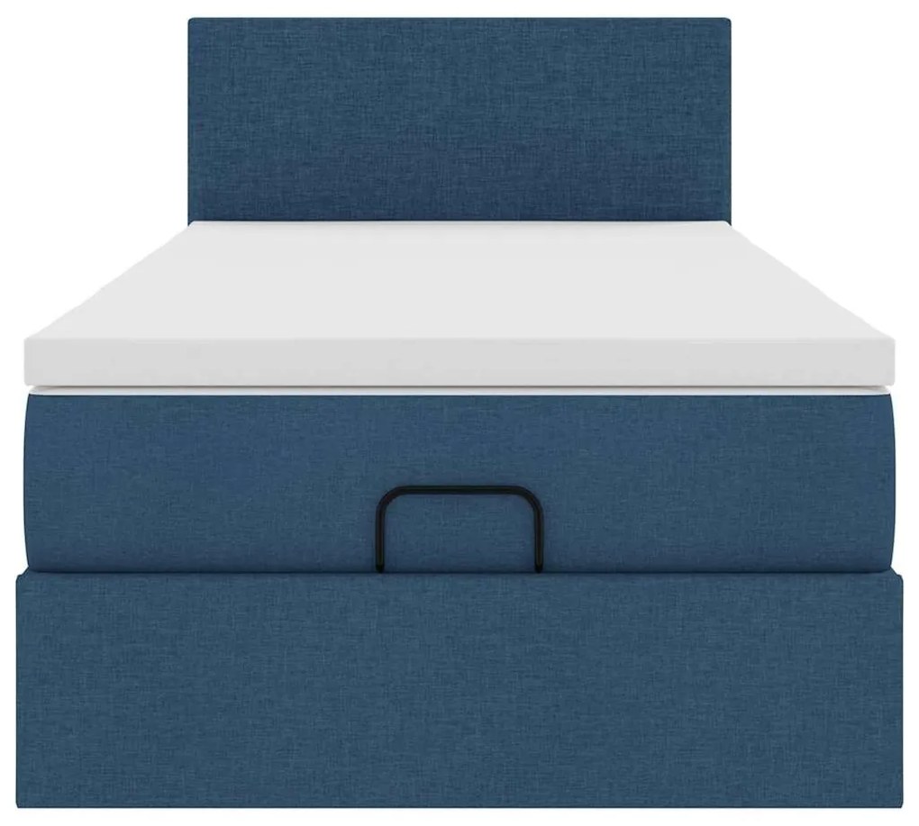 Cama Otomana com Colchão & LEDs Tecido Azul 90x200 cm