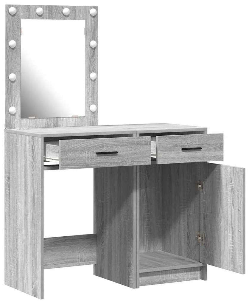 Conjunto de Mesa de Vestir 2 Peças com LED em Madeira Encenada Cinza S