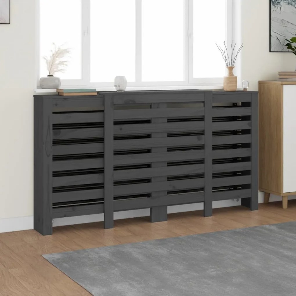 822613 vidaXL Cobertura de radiador 210x21x85 cm pinho maciço cinza