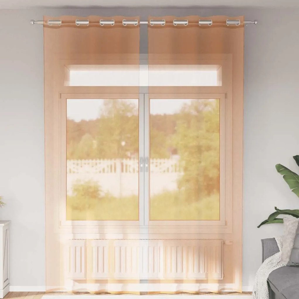 vidaXL Cortinas de voile com ilhós 2 pcs terracota