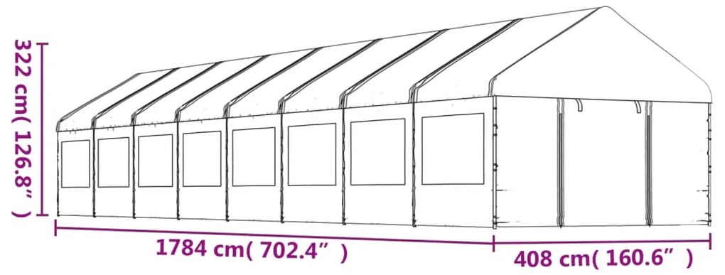 Gazebo com telhado 17,84x4,08x3,22 m polietileno branco
