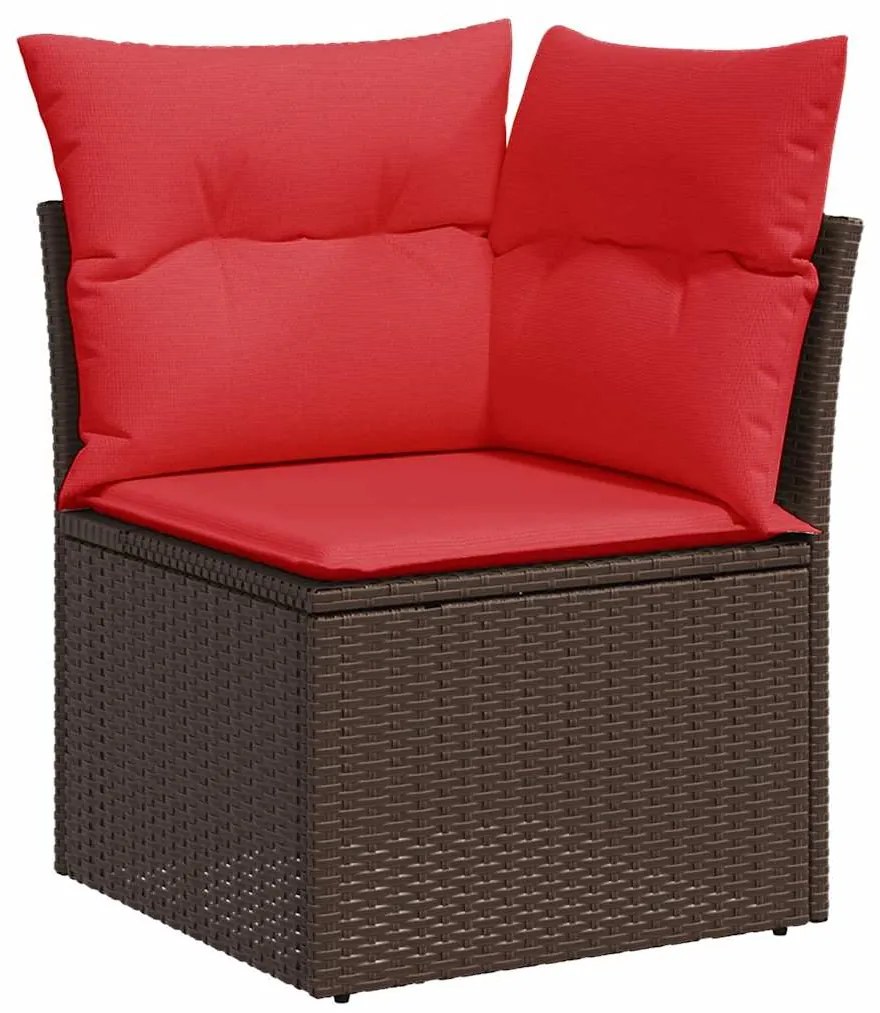 11 pcs conjunto sofás de jardim c/ almofadões vime PE castanho