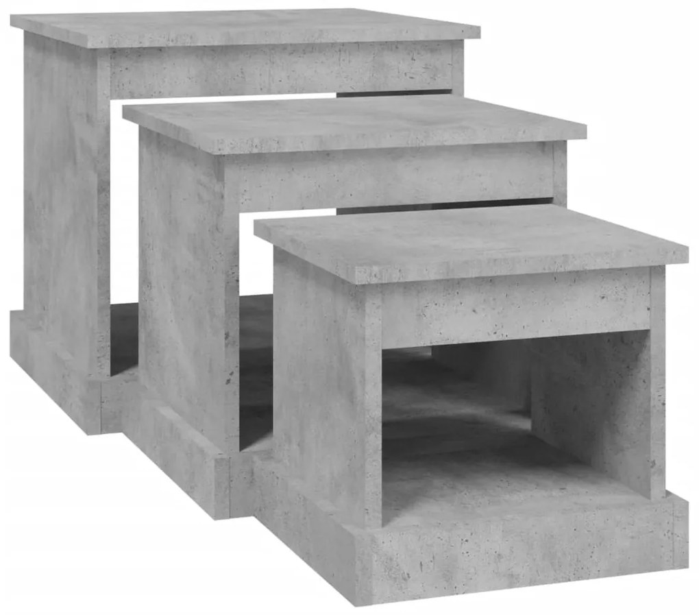 Mesas de centro 3 pcs derivados de madeira cinzento-cimento