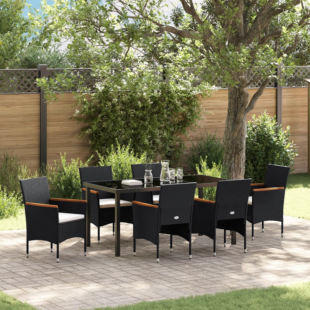vidaXL Conjunto de Jantar para Jardim de 7 Peças em Rattan Sintético Preto