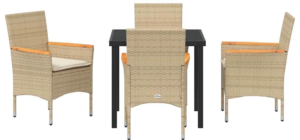 Conjunto de Jantar de Jardim 5 Peças com Almofadas Bege em Rattan Sint