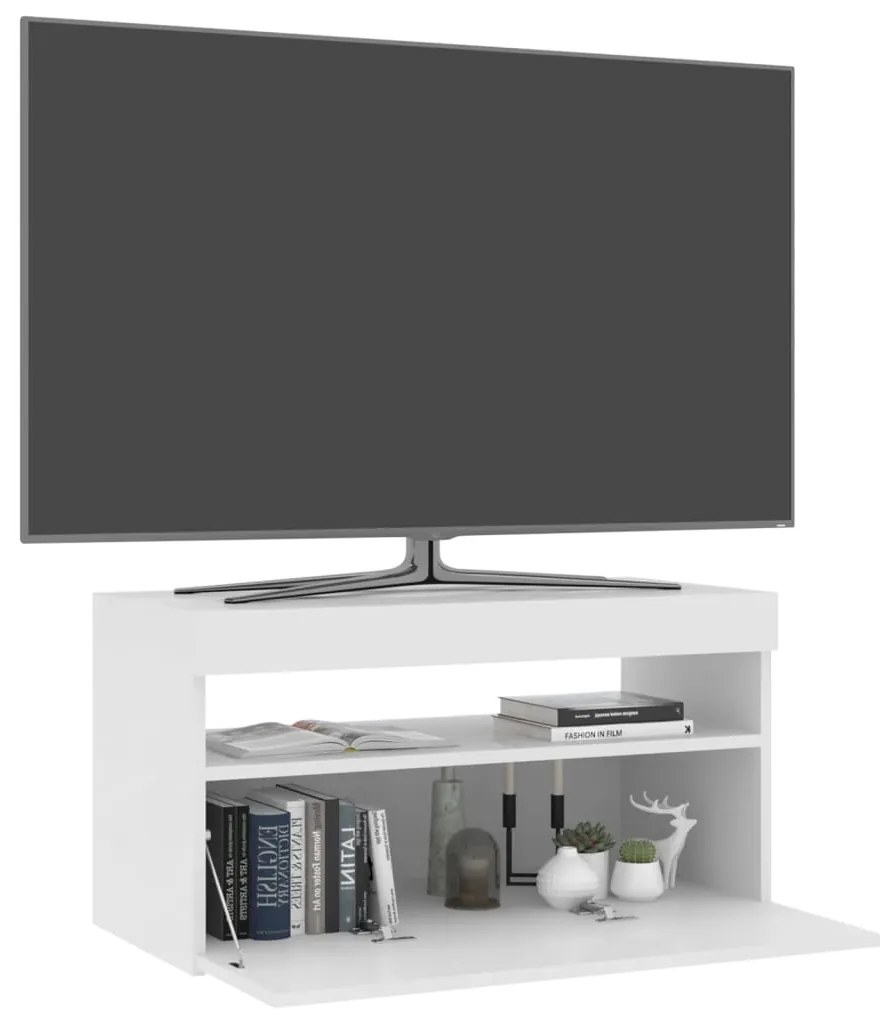 Móvel de TV com luzes LED 75x35x40 cm branco brilhante