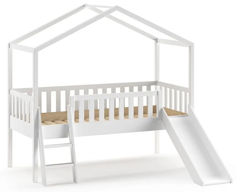 Cama infantil de Casa Alta DALLAS Com Escadas +  Escorrega Branca