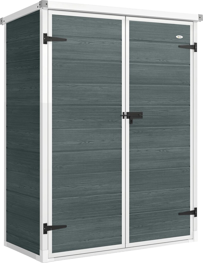 Outsunny Abrigo para Ferramentas 0,8 m² Galpão com Prateleiras Dobráveis 134x68,5x170 cm Plástico com Porta Dupla Fechável e Base | Aosom Portugal